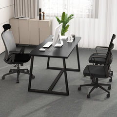 63 inches Large Dining Table with Wavy Edge and Heavy-duty Metal Frame-Black
