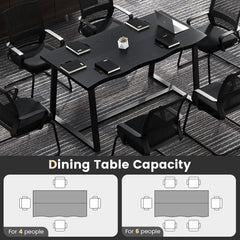 63 inches Large Dining Table with Wavy Edge and Heavy-duty Metal Frame-Black