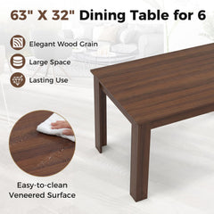 63 Inch Rectangular Modern Dining Kitchen Table-Walnut