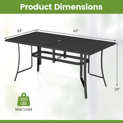 63 inches x 33 inches Rectangle Metal Patio Dining Table for 6-Black
