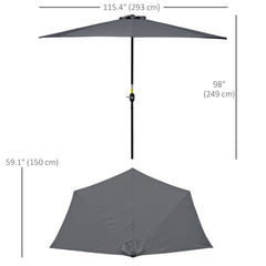 9.8ft Half Umbrella Semi Round Patio Parasol with Crank Handle, Top Vent for Garden, Balcony- NO BASE INCLUDED, Green