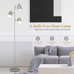 64 Inch 3-Light LED Floor Lamp Reading Light for Living Room Bedroom-Silver