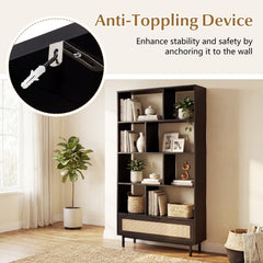64 inch 6-Tier Tall Wooden Bookcase with 8 Open Cubes-Black