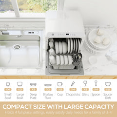 Portable Dishwasher, Counter Dishwasher with 4 Place Settings, 5 Washing Programs, Air-Dry Function, 6L Water Tank