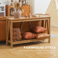 52" Console Table, Farmhouse Narrow Entryway Table with Storage Shelf, Rustic Sofa Table with Anti-tipper for Living Room and Hallway, Oak