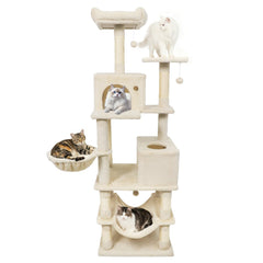 66 Inch Cat Tree with Two Condos, Eleven Sisal Posts and a Turning Basket