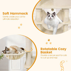 66 Inch Cat Tree with Two Condos, Eleven Sisal Posts and a Turning Basket