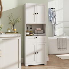 67.5 Inch Tall Modern Freestanding Floor Storage Cabinet with 4 Doors and 1 Drawer-White