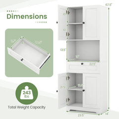 67.5 Inch Tall Modern Freestanding Floor Storage Cabinet with 4 Doors and 1 Drawer-White