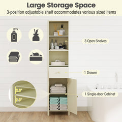 67 Inch Tall Bathroom Cabinet, Narrow Floor Cabinet with Fluted Door-Beige