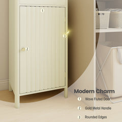 67 Inch Tall Bathroom Cabinet, Narrow Floor Cabinet with Fluted Door-Beige