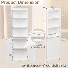 68 Inch Tall Bathroom Floor Storage Cabinet with Fluted Doors-White