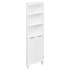 68 Inch Tall Bathroom Floor Storage Cabinet with Fluted Doors-White