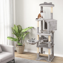 69 Inch Cat Tree with a Rotating Basket, Deep Hammock and Sisal Lever Toy