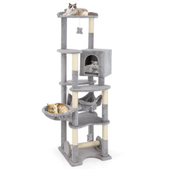 69 Inch Cat Tree with a Rotating Basket, Deep Hammock and Sisal Lever Toy