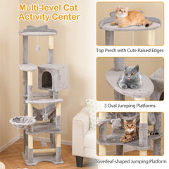69 Inch Cat Tree with a Rotating Basket, Deep Hammock and Sisal Lever Toy