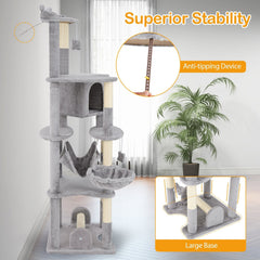 69 Inch Cat Tree with a Rotating Basket, Deep Hammock and Sisal Lever Toy