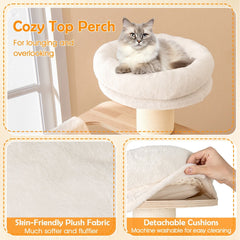 69 Inch Rubber Wood Cat Tree with a Space Capsule, U Hammock and Two Condos