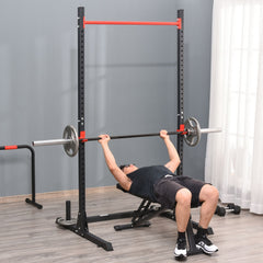 Adjustable Barbell Power Rack Squat Stand Strength Training Fitness Pull Up Weight Cage Home Gym Black