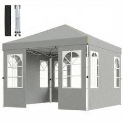 9.6 x 9.6 ft Pop Up Canopy Tent with 4 Sidewalls, UPF 50+ 1-Button Push Easy Setup Outdoor Instant Canopy, Light Grey