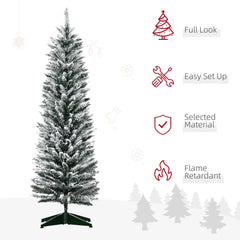 5ft Tall Pencil Artificial Christmas Tree, Holiday Décor with Snow Flocked Branches, Green