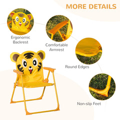 Kids Folding Picnic Table and Chair Set Pattern Outdoor Garden Patio Backyard with Removable & Height Adjustable Sun Umbrella Brown