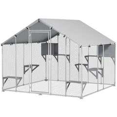 94.5" Extra Large Metal Outdoor Catio with Waterproof Cover, 2 Resting Boxes, 7 Platforms, for Multiple Rabbits, Chicken