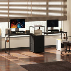 96 Inch Gaming Desk, Dual Computer Desk for 2 Person with Power Outlets and Monitor Stands, Black