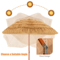 6.5 Feet Portable Thatched Tiki Beach Umbrella with Adjustable Tilt for Backyard