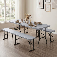 6 Feet Plastic Folding Bench Picnic Camping Dining Seat with Carrying Handle-Light Gray