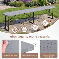 6 Feet Plastic Folding Bench Picnic Camping Dining Seat with Carrying Handle-Gray