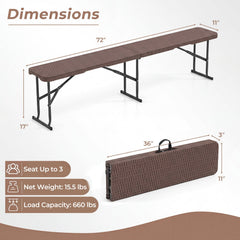 6 Feet Plastic Folding Bench Picnic Camping Dining Seat with Carrying Handle-Brown