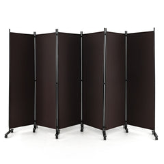 6 Panel 5.7 Feet Tall Rolling Room Divider on Wheels-Walnut
