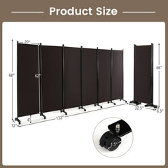 6 Panel 5.7 Feet Tall Rolling Room Divider on Wheels-Walnut