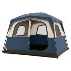 6-Person Camping Tent Easy Setup Family Cabin Tent with Top Rainfly Mesh Windows-Blue