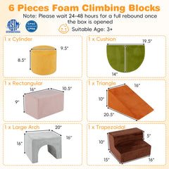 6 Pieces Foam Climbing Blocks for Kids with Slide and Tunnel-Gray