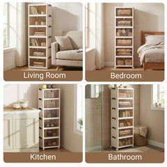 6-Tier Stackable Shoe Box with Lid Doors and Lockable Wheels-White