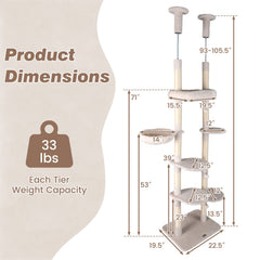 93 to 105 Inch Floor to Ceiling Cat Tree with Rotatable Hammock and Sisal Posts