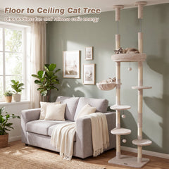 93 to 105 Inch Floor to Ceiling Cat Tree with Rotatable Hammock and Sisal Posts