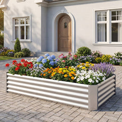 6 x 3 x 1 FT Galvanized Raised Garden Bed with Open-Ended Base-Silver