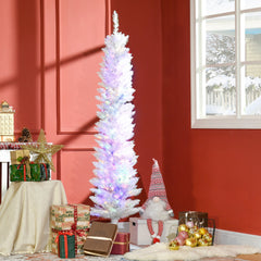 6' Prelit Christmas Trees, Pencil Artificial Christmas Tree with Colourful Surface Tips, Colourful LED Lights, White