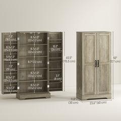 50" Pantry Storage Cabinet, Farmhouse Kitchen Pantry Cabinet with Doors, Adjustable Shelves, Distressed Grey