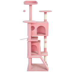 54" Cat Tree, Multi-Level Cat Tower with Scratching Posts, Cat Condos, Bed, Platforms, Ramp, Toy Ball, Beige