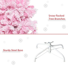 5 FT Snow Flocked Artificial Christmas Tree, Pencil Xmas Tree with Realistic Branches, Auto Open and Steel Base, Pink