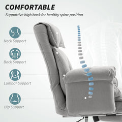High Back Office Chair, Reclining Desk Chair with Footrest, Swivel Base, Rolling Wheels, Light Grey