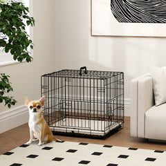 24" Dog Crate with 2 Doors, Folding Metal Dog Cage with Soft Cushion, Removable Tray, Handle for Extra Small Dogs, Black