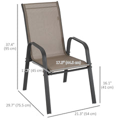 Set of 4 Outdoor Dining Chairs, Heavy Duty Stackable Patio Dining Set with Armrests for Balcony Garden, Brown and Black