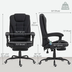 7-Point Vibrating Massage Chair, Reclining Office Chair with Footrest, Reclining Back, Adjustable Height, Black