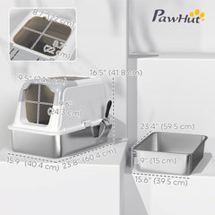 Extra Large Stainless Steel Litter Box, Enclosed Kitty Litter Box for Big Cats with Scoop, Deodorizer Bag