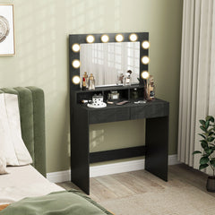 Vanity Table, Makeup Dressing Table with LED Lighting Mirror, Drawers, for Bedroom, Black
